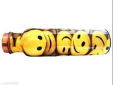 Copper water bottle Meena Smile Print, 1 liter, yellow, leak-proof, handcrafted in India