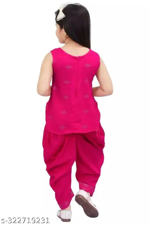 Trendy rayon churidar patiala set for girls, birthday, anniversary, festivals - printed net design, sleeveless, size 2-3 years (top length 20in), Indian origin