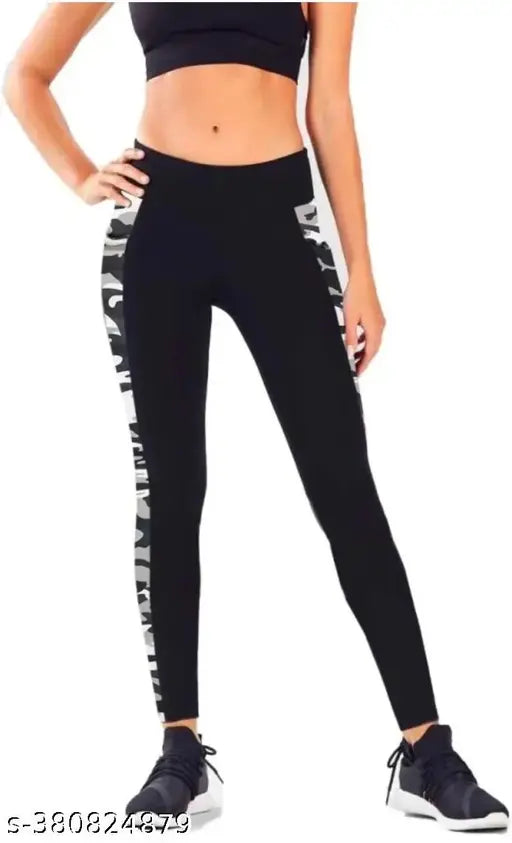 Stylish Earth Joy stretchable striped jeggings for workout and yoga (Black & Maroon, Free Size 28-40") - Indian gym wear for women