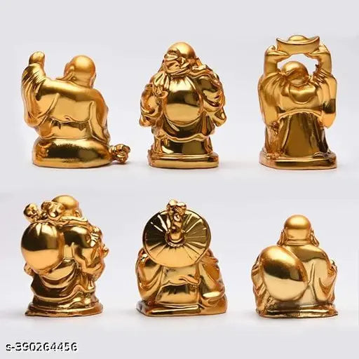 Polyresin Fengshui Laughing Buddha Set of 6 Different Poses for Wealth, Health, Happiness - Indian-made home decor