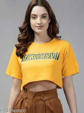 Printed yellow cotton oversize crop t-shirt by The Dry State, Indian graphic print women's round neck, short sleeves