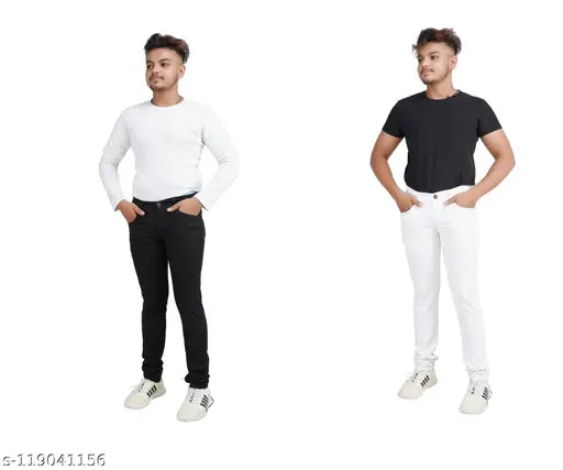 Cool men's denim jeans (pack of 2), solid pattern in sizes 28, 30, and 32 from India