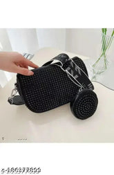 Fancy PU sling bag, embellished with rhinestones, free size