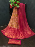 Colorful printed chiffon Brasso saree with semi-stitched blouse, Indian occasion wear for women and girls