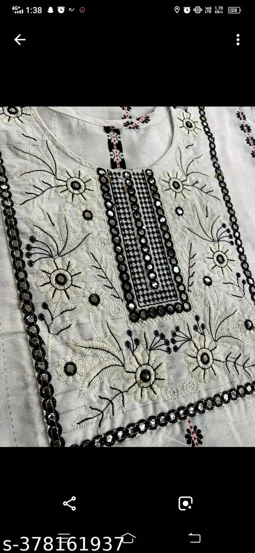 Cotton kurti pant with three-quarter sleeves, printed net, palazzo bottoms - Indian cotton kurta set and bottomwear in M, L, XL, XXL sizes