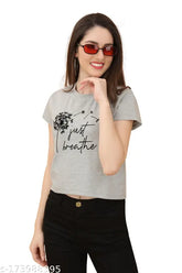 Cotton crop t-shirt with printed net design, trendy and graceful, Western style, comfortable fit for women, India origin
