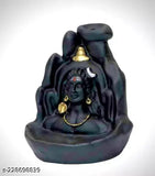 Black polyresin Adi Shankara incense fountain with 21 free cones, decorative showpiece for spiritual ambiance (10 cm)
