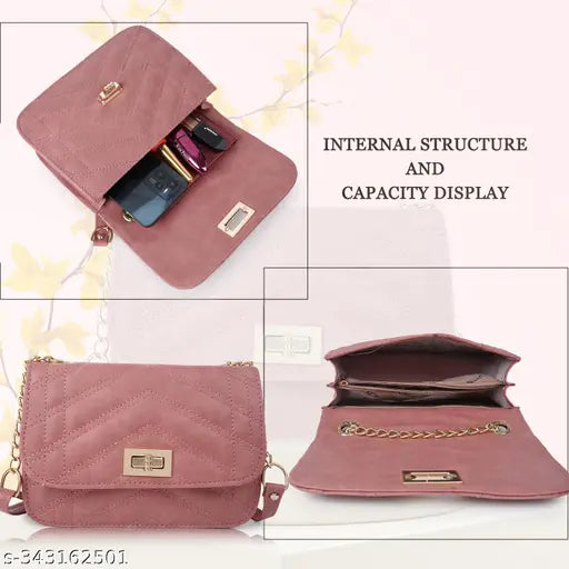 Faux leather gold chain slingbag, solid net, versatile women's accessory, India-made fashion essential