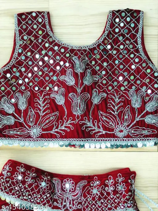 Embellished velvet kids lehenga choli set without dupatta, party occasion wear for girls aged 0-3 years