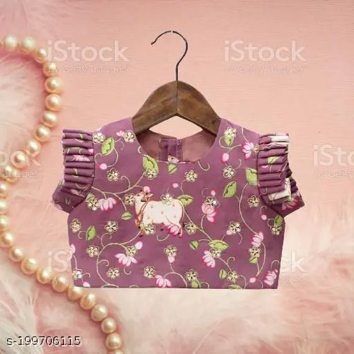 New kids lehenga choli in printed cotton lehenga and fancy blouse, floral pattern, stitched net, 1N, sizes: 1-2yrs, 3-4yrs, 5-6yrs, 7-8yrs, 9-10yrs. Indian traditional kids' wear