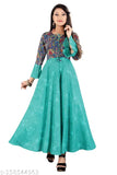 Printed designer rayon gown kurta, three-quarter sleeves, vibrant Indian long plus size combo