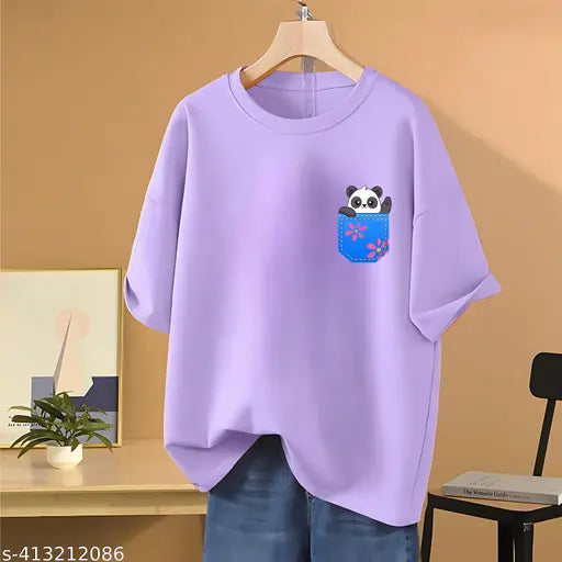 Cotton oversized pocket panda women's t-shirt by Skyct Store, soft and breathable for any occasion