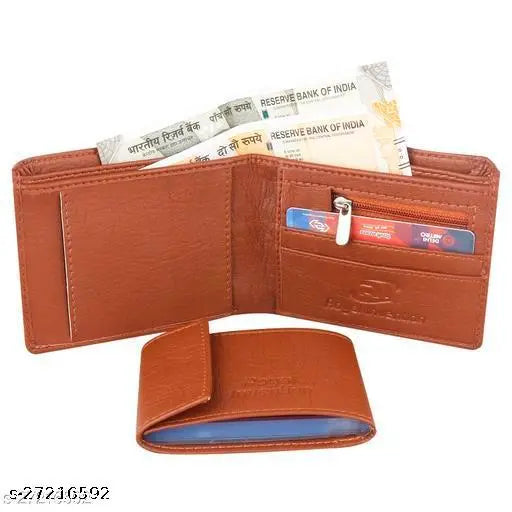 Tan artificial leather Royal Invention Classic Men's Wallet, regular size with 10 card slots & multiple compartments - modern accessory for stylish organization
