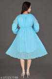 Chiffon long-sleeve frock for girls aged 11-15, solid pattern, made in India