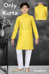 Blue cotton blend solid pattern Boys Kurta, suitable for 2-14 years old parties