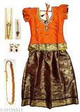 Art Silk Lehenga with Gift, Bhandari Fashion pattu pavadai for infants, Indian traditional attire on display