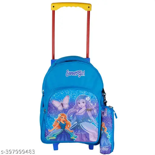 Blue polyester waterproof school trolley bag (30L), Indian Riders brand. Durable, adjustable straps, spacious design for kids' essentials