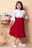 Crepe party dress for girls, solid color, three-quarter sleeves - vibrant Indian kidswear for important events