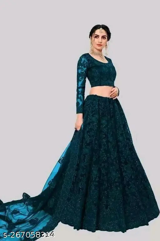 Georgette embroidered bridal lehenga choli, free size with net dupatta, Indian wedding party wear