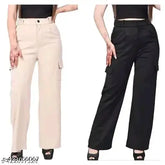 Cream acrylic MJ 4-pocket pants, black - women's size 26/28/30/32 (Made in India)