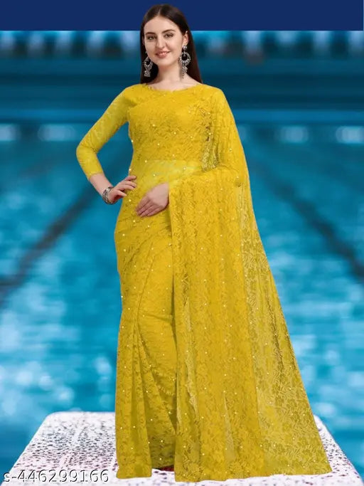 Embellished net Rasal saree 713 with matching running blouse, Indian free-size, 5.5m length