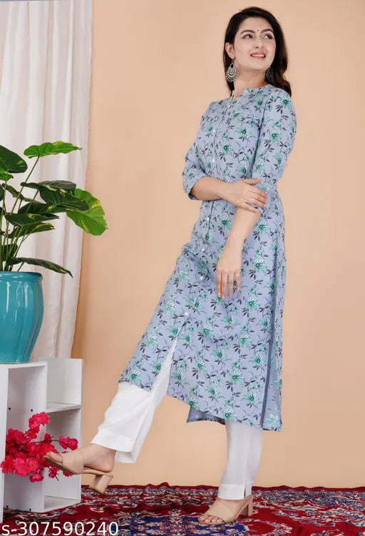 Rayon pink ethnic motif straight kurti with three-quarter sleeves, featuring a stylish design by Shree Ganesh Fashion