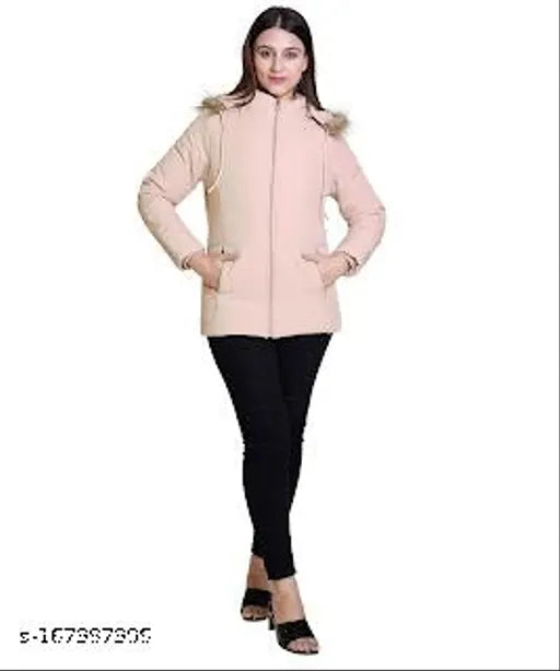 Solid nylon quilted winter wear jacket for women, Brazo brand, long sleeves, solid pattern with zip closure