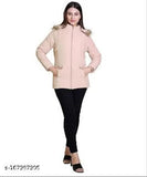 Solid nylon quilted winter wear jacket for women, Brazo brand, long sleeves, solid pattern with zip closure