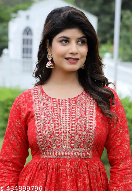 Designer rayon printed embroidery Nyra cut kurti set with palazzos, three-quarter sleeves