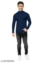 Stylish cotton high-neck modern full sleeves t-shirts for men, solid pattern, trendy Indian fashion