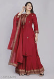 Embroidered cotton three-quarter sleeve kurta set with dupatta and bottomwear, trendy refined women's Indian fashion