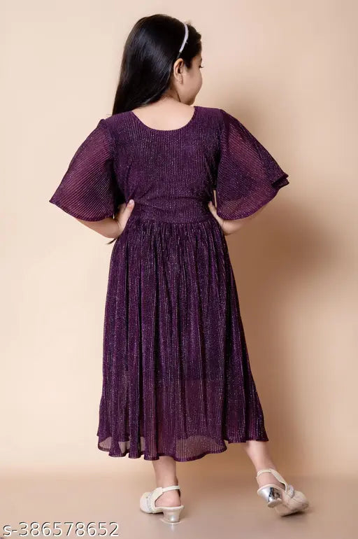 Girls' silk maxi/full length festive wedding dress (SIZE 6 - 10 years), three-quarter sleeves, printed net design