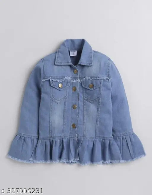 Denim kids girls jkt freel light, solid color long sleeve denim jacket for 4-12 years old