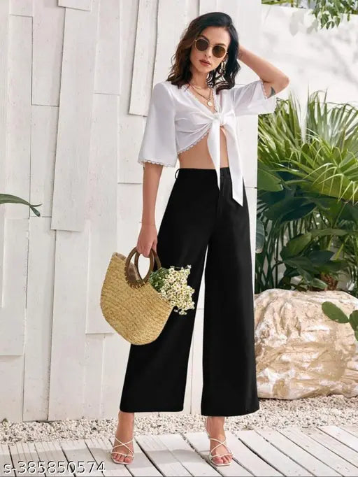 Cotton blend solid fit trousers for women - sizes 26, 28, 30, 32, 34, 36 (made in India)