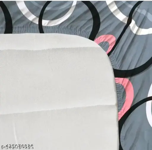 Glace cotton fitted double bedsheet & 2 pillow covers, super soft, geometric pattern, summer-ready, easy washable bedding from India
