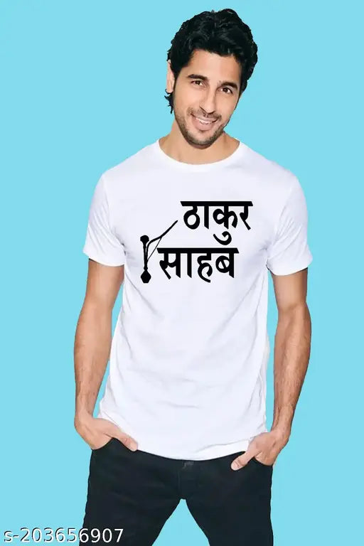 Printed Polyester Thakur Sahab T-Shirt, short sleeves, vibrant design on white background
