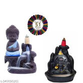 Smoke Adi Shankara polyresin gold incense holder with 51 cones, Indian-inspired decorative showpiece (12 cm height)