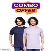 Mens solid polyester lycra half sleeve round neck T-shirt pack of 2 - Available in S, M, L, XL (Chest sizes: 45", 43", 39", 41")
