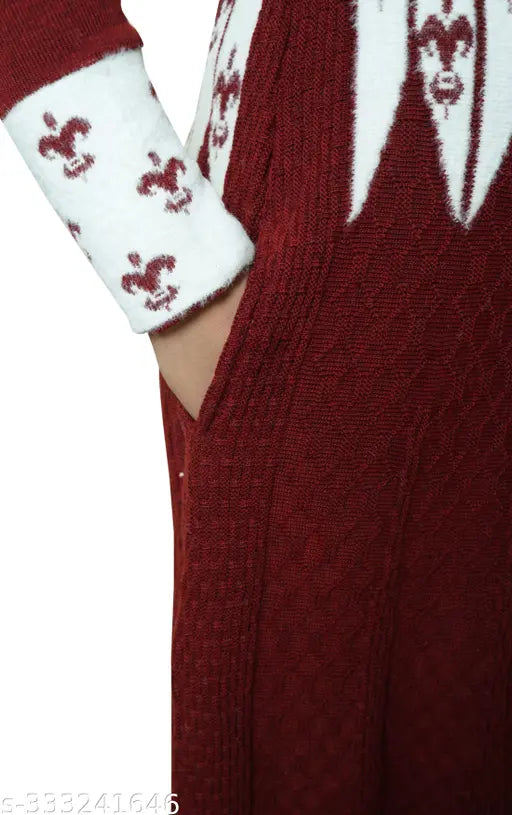 Women's woolen A-line Anarkali Kurti & legging set in winter party wear, printed combo, side pocket, L, XL (44in bust), soft & warm fabric