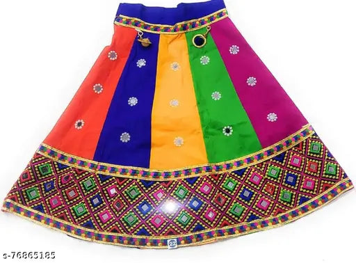 Multicolor cotton kids' party Lehenga Choli set, applique embroidery, skin-friendly Indian traditional wear