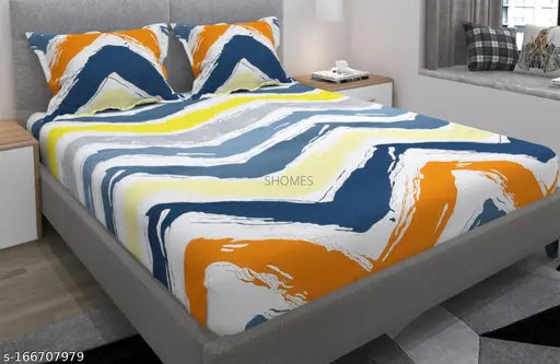 Soft cotton, elasticated double bedsheet with pillow covers (72x78x8 inches), drop color multi - premium quality, ideal for adult summer use