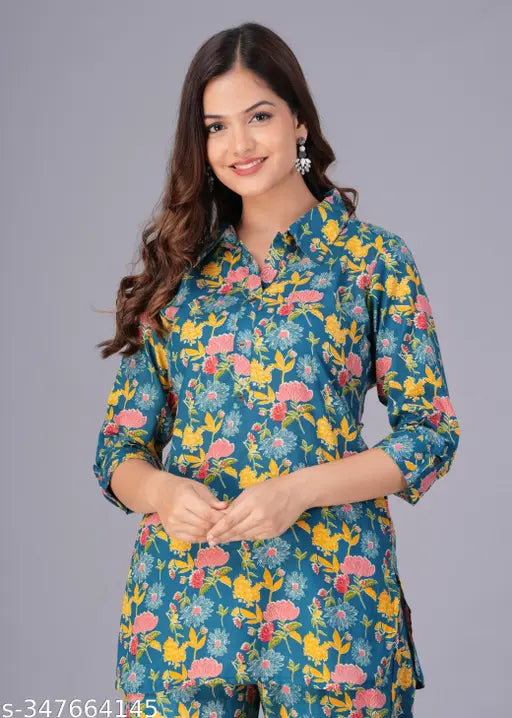 Pure cotton top & pyjama set, printed night suit loungewear for women, perfect for Indian weather