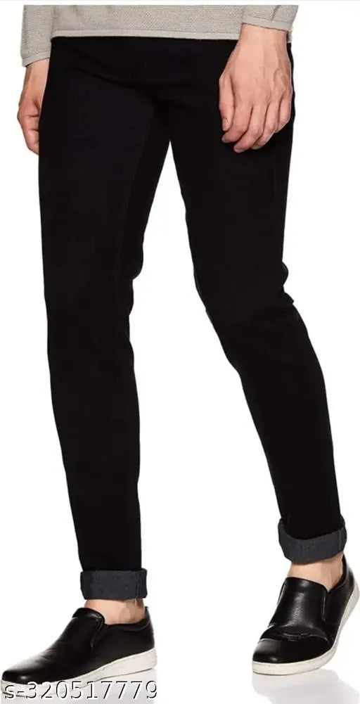 Stylish black denim jeans for boys, mid-rise, slim fit, clean wash, five pockets, India origin