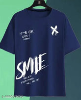 Printed cotton short sleeve men's T-shirt, stylish design for boys & men, featuring a unique print. Size: S (Chest 36in, Length 26.5in), M (Chest 38in, Length 27.5in), L (Chest 40in, Length 28.5in), XL (Chest 42in, Length 29.5in). Made in India
