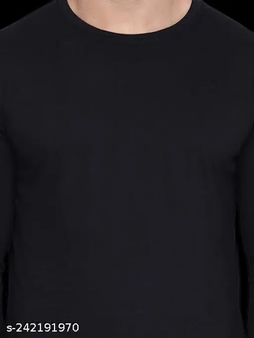 Black nylon long-sleeve solid men's T-shirt, ideal for summer wardrobe expansion, made in India