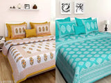 Jaipuri cotton double size bedsheet combo pack, floral printed, regular quality sheets for adults, ideal for summer, 144 thread count, from India