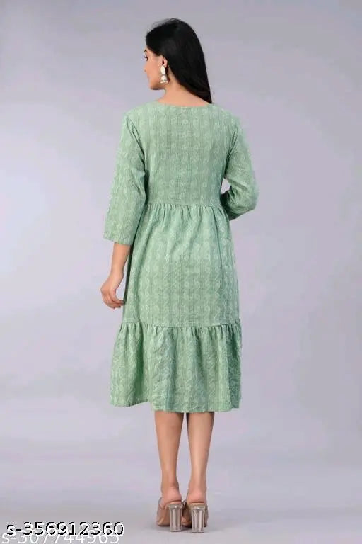 Cotton printed gown, three-quarter sleeves, vibrant Indian design