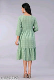 Cotton printed gown, three-quarter sleeves, vibrant Indian design