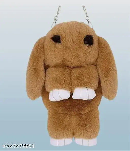 Cute solid fabric bunny shoulder sling bag for girls, free size (10x8x12in), travel-friendly accessory