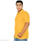Matty fabric, plus size polo t-shirts for men in Aqua and Mustard, half sleeve, regular fit with pocket. Comfortable, airy, and suitable for all occasions. Made in India